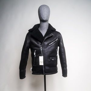Zara faux fur faux leather biker jacket